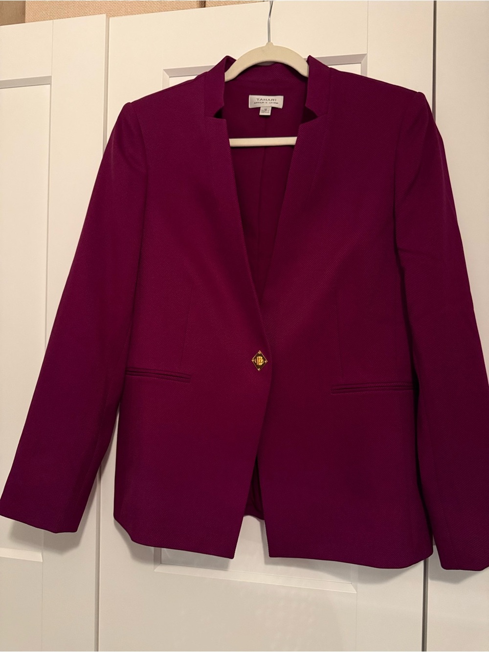 Tahari Deep Plum Single-Button Notchless Blazer